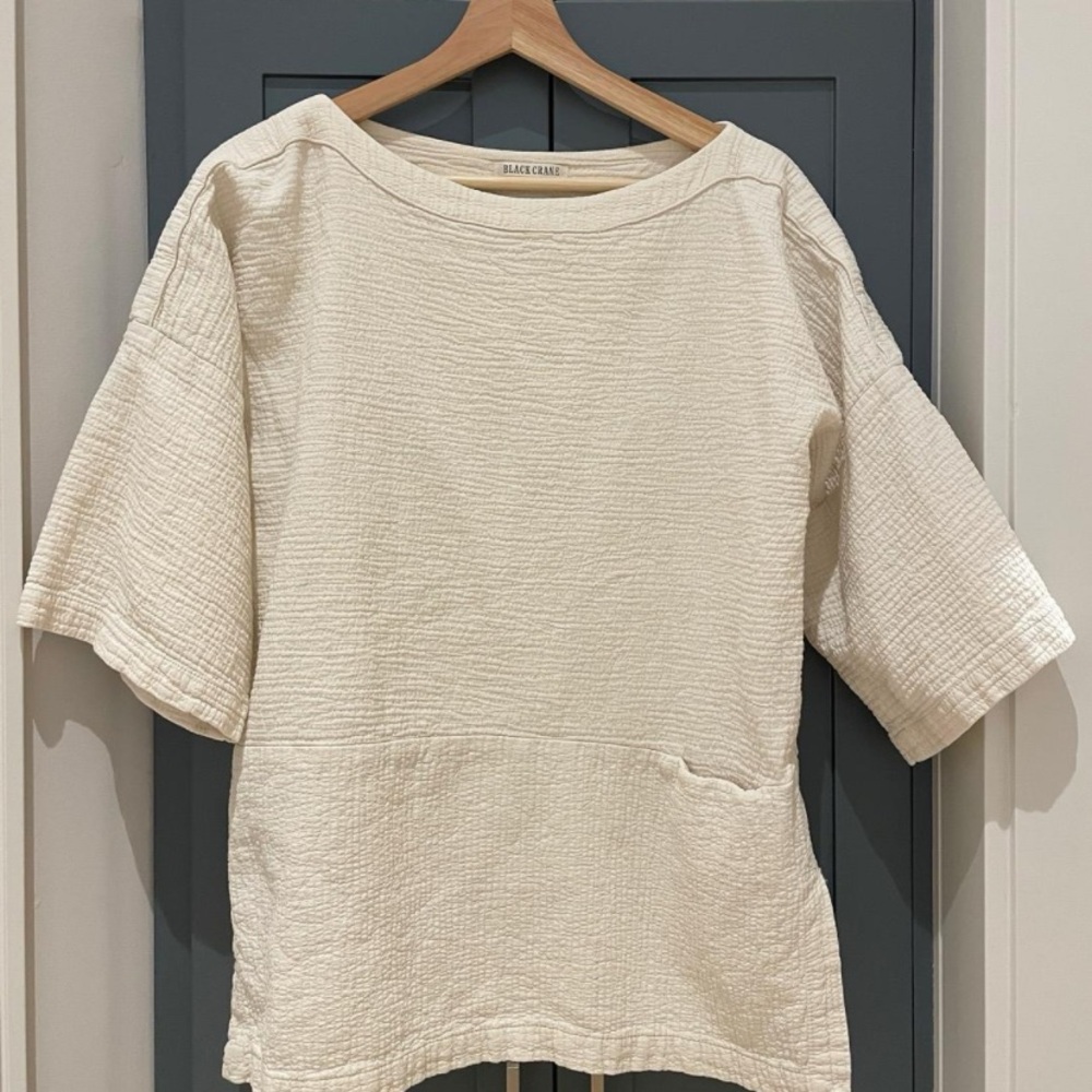 Black Crane Tunic in Cream Textured Cotton